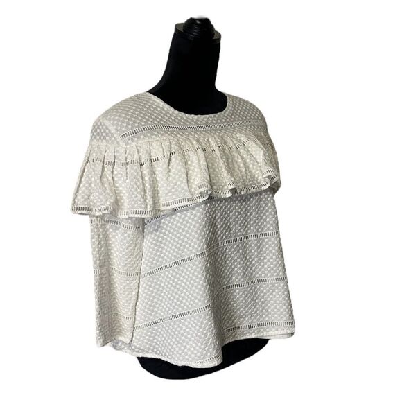 Rachel Parcell White Ruffle Swiss Dot Ladder Lace Top Size Small - Picture 4 of 14